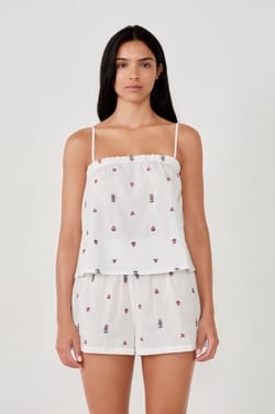 Top de pyjama à imprimés en coton;${refinementColor}