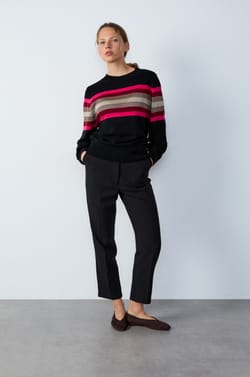 Round Neck Striped and Iridescent Sweater;${refinementColor}