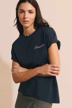 Camiseta de manga corta de algod&oacute;n bordada;${refinementColor}