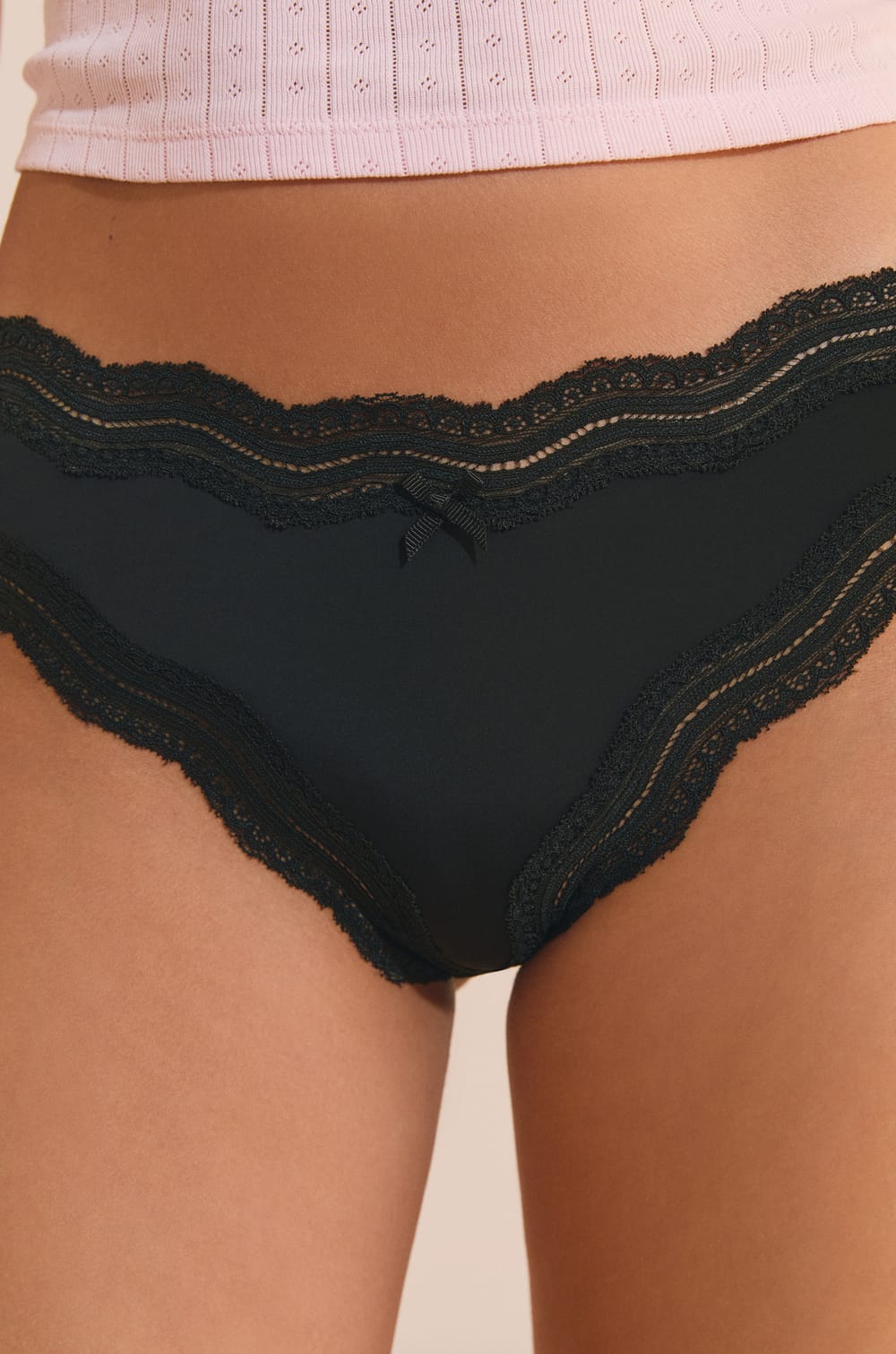 Microfiber Tanga with Lace Edges;${refinementColor}