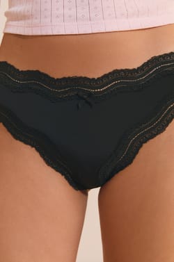 Microfiber Tanga with Lace Edges;${refinementColor}