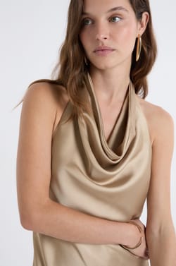 Satin Dress With Cowl Neck;${refinementColor}