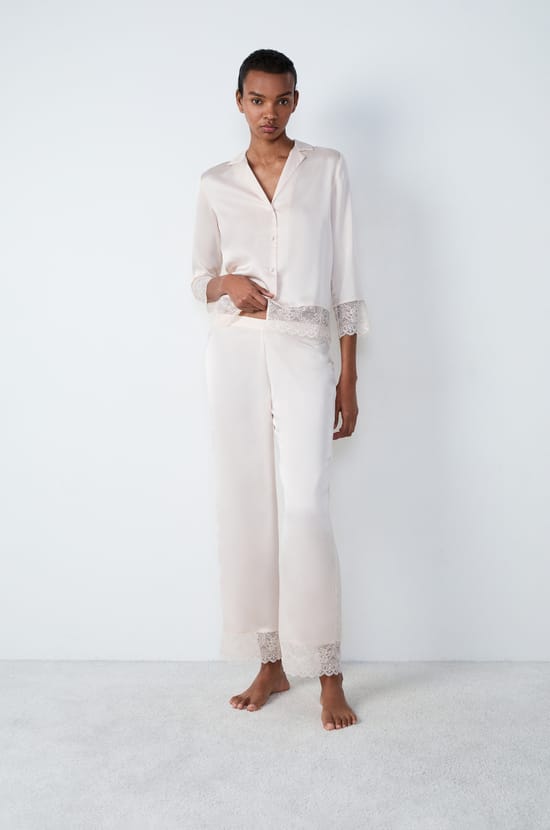 Satin Pajama Pants With Lace Details;${refinementColor}