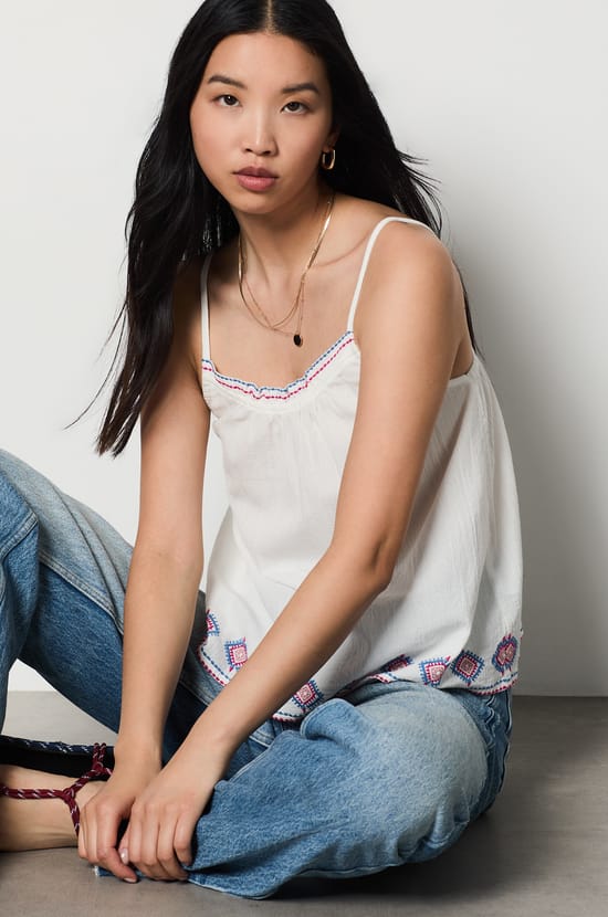 Embroidered Cotton Camisole;${refinementColor}