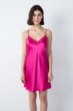 Silk nightdress with lace details;${refinementColor}