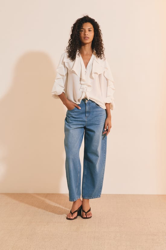 Chemise manches longues &agrave; volants;${refinementColor}