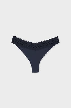 Tanga V-shape de microfibra y encaje;${refinementColor}