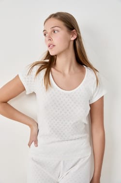 T-shirt de pyjama manches courtes en coton en pointelle;${refinementColor}