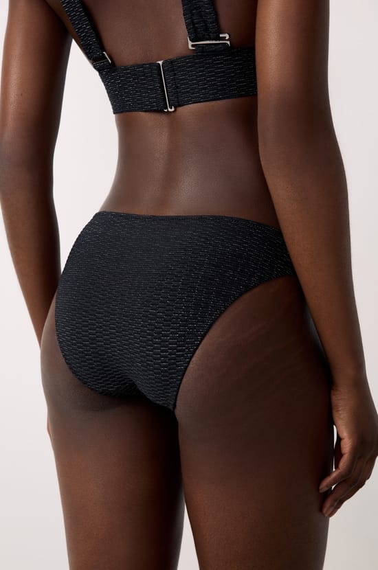 Bikini Brief Swimsuit Bottom with Silver Detail;${refinementColor}