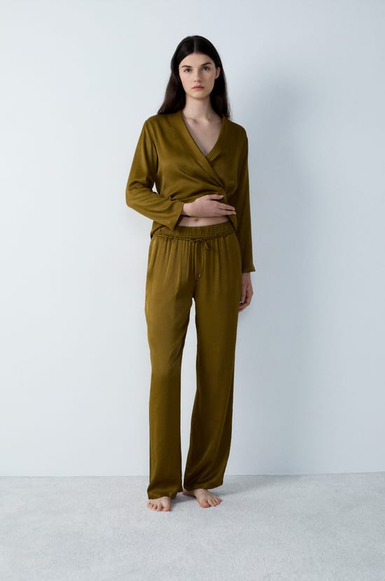 Pantalon de pyjama lisse;${refinementColor}