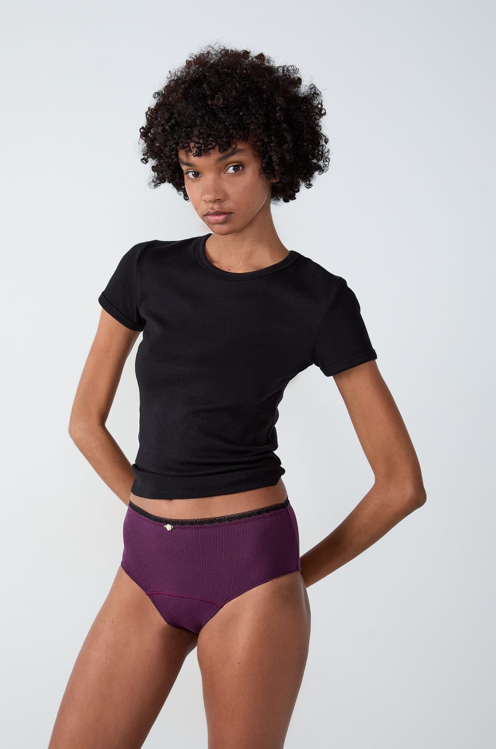 Flujo medio - Braguita menstrual de cintura alta Pointelle;${refinementColor}