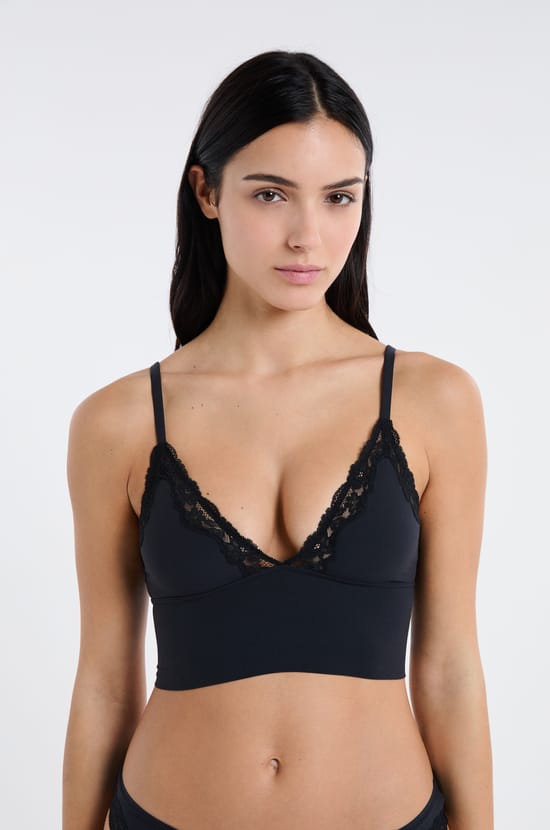 Soutien-gorge triangle en microfibre et dentelle;${refinementColor}