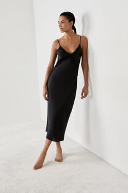 Long satin nightdress with lace details;${refinementColor}