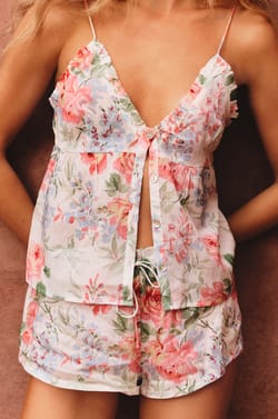 Floral Print Pajama Shorts;${refinementColor}