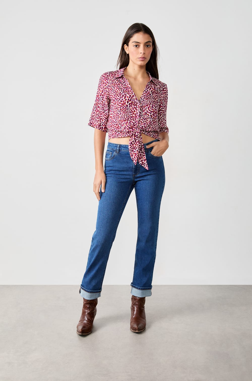 Tie-Front Blouse;${refinementColor}