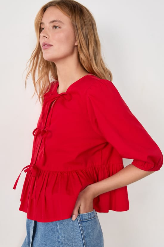 Blouse manches 3/4 à noeuds;${refinementColor}