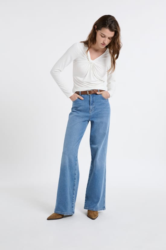 Draped Effect Ribbed T-shirt;${refinementColor}