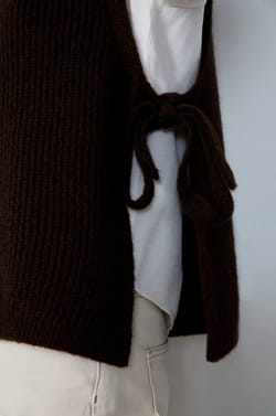 Sleeveless High Neck Tie-Front Sweater;${refinementColor}