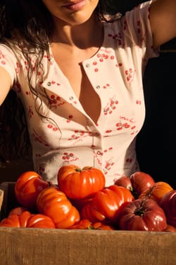 Cotton Pyjama T-shirt with Tomato Print;${refinementColor}