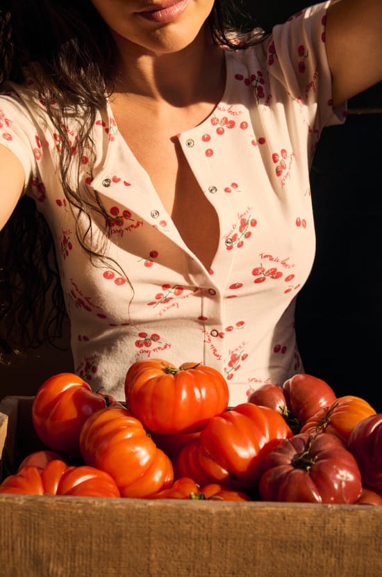 Cotton Pyjama T-shirt with Tomato Print;${refinementColor}