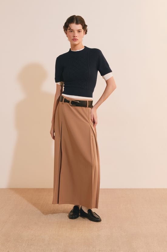 Jupe midi &agrave; pinces;${refinementColor}