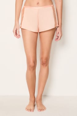 Satin Pajama Shorts With Lace Details;${refinementColor}