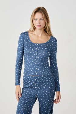 T-shirt de pyjama &agrave; fleurs en pointelle;${refinementColor}