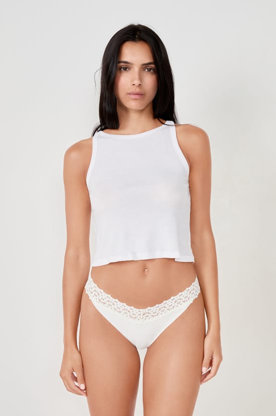 Microfiber And Lace Thong;${refinementColor}