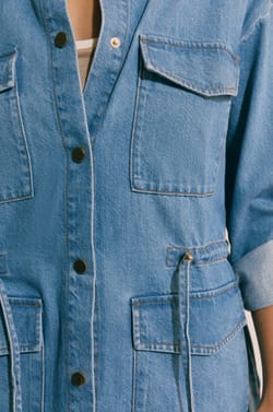Mid-length denim-effect cotton jacket;${refinementColor}