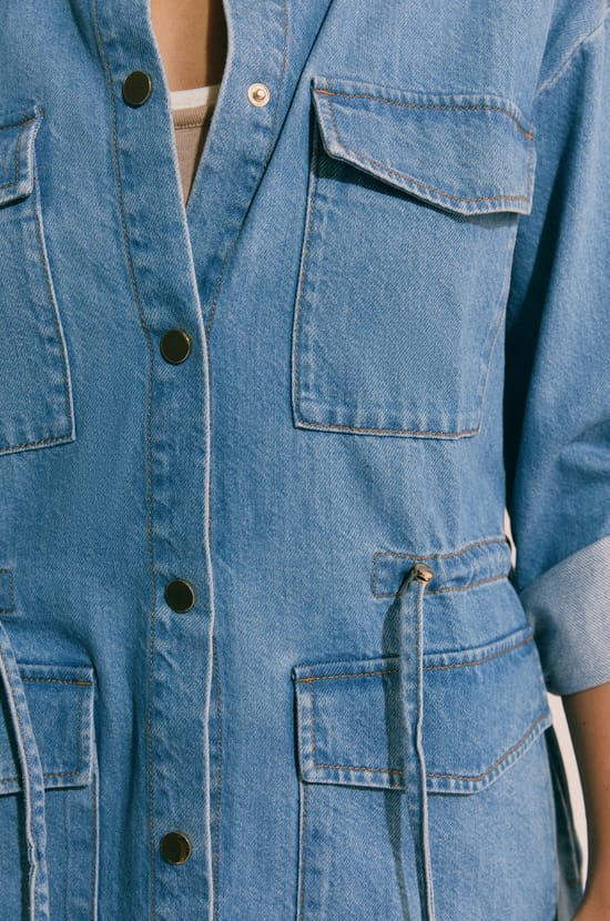 Mid-length denim-effect cotton jacket;${refinementColor}