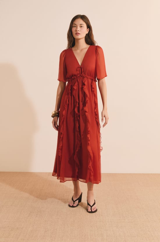Robe midi manches courtes;${refinementColor}