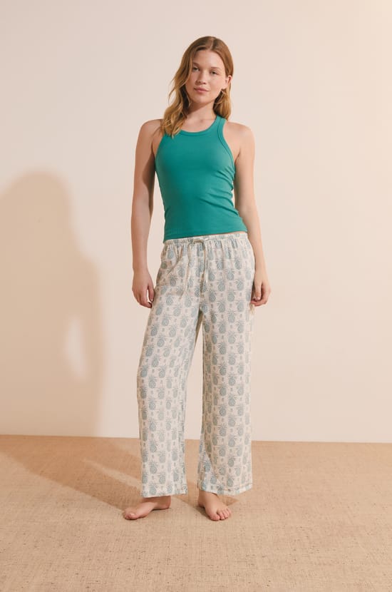 Pantalon de pyjama 7/8 &agrave; motifs;${refinementColor}