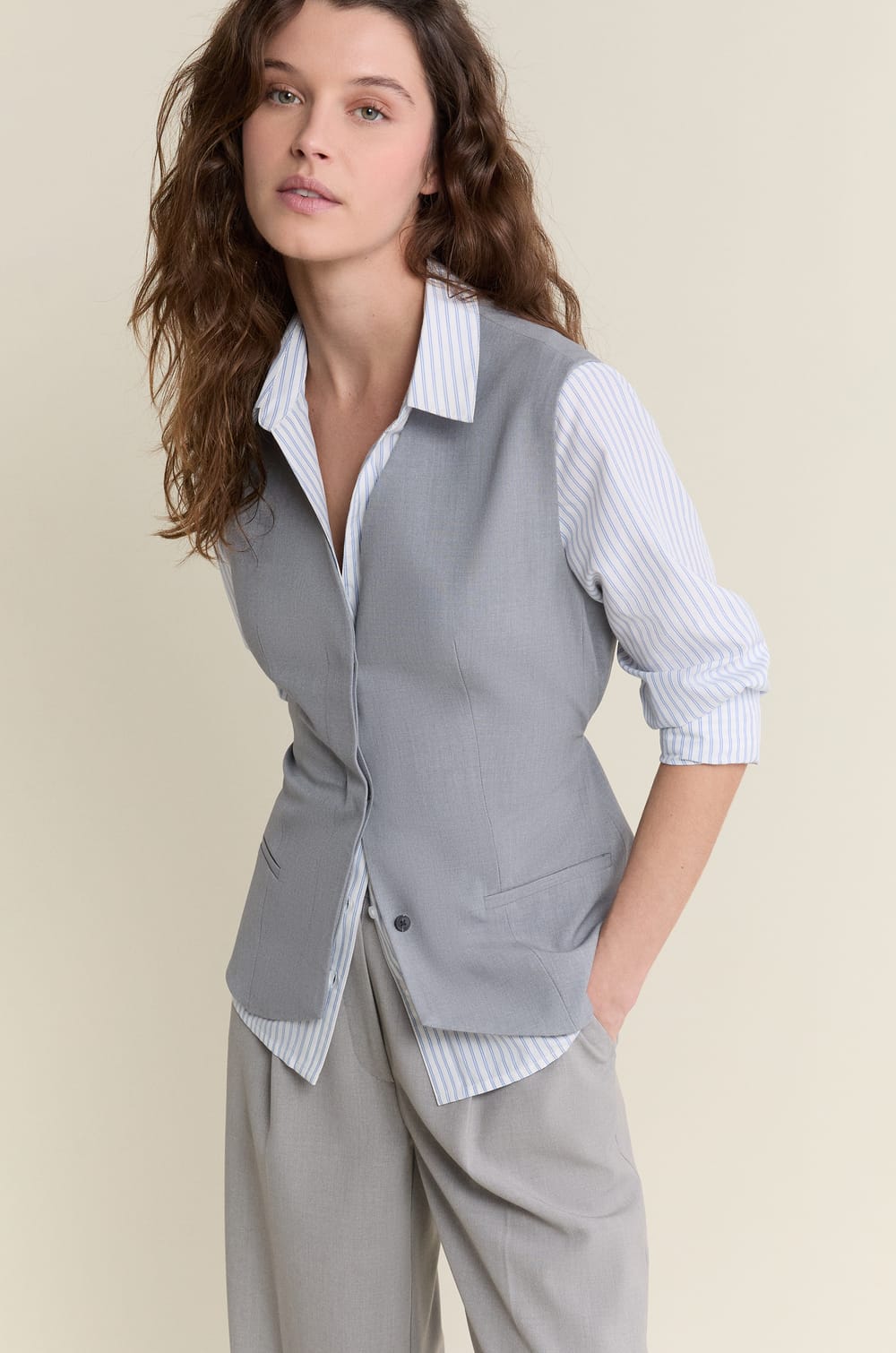 Sleeveless Cardigan with Tie;${refinementColor}