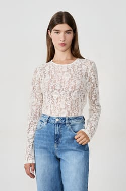 Camiseta de encaje transparente;${refinementColor}