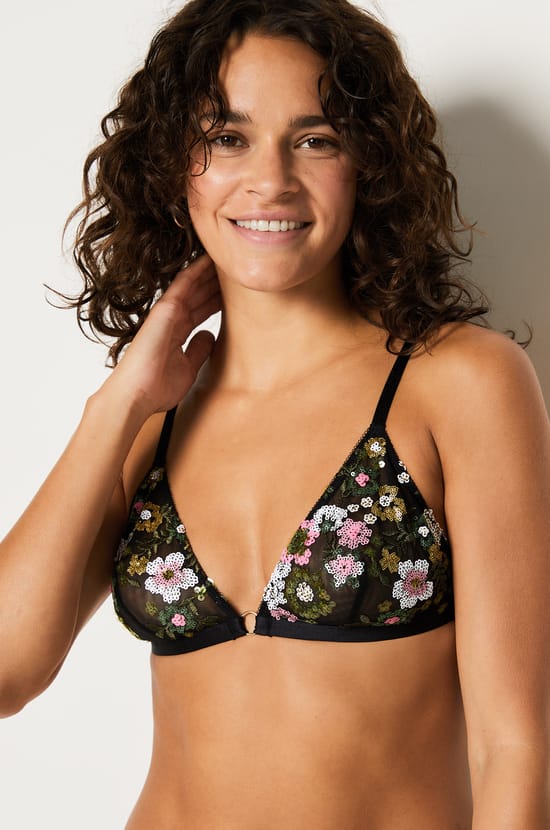 Embroidered Wireless Triangle Bra;${refinementColor}