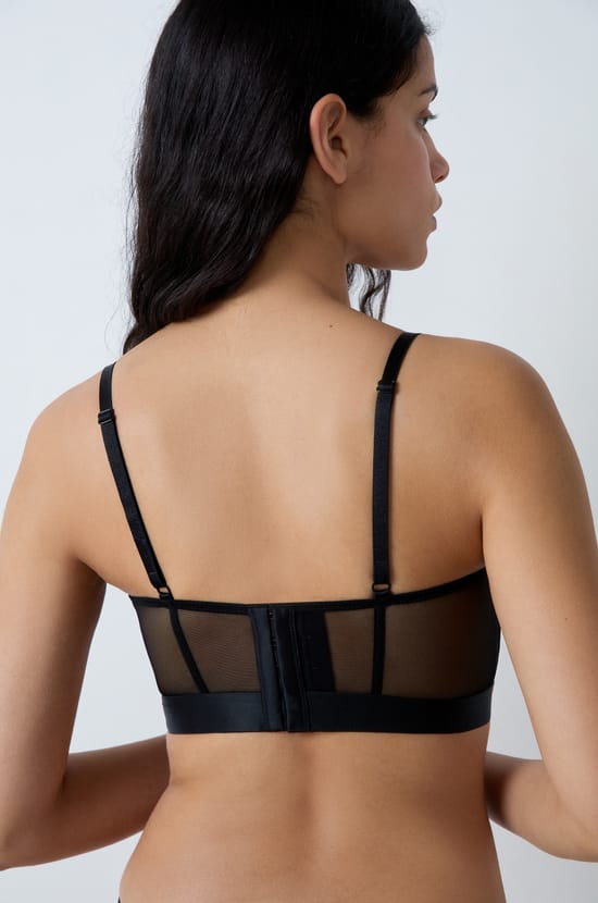 Bustier beha met dunne cups in satijn en borduurwerk;${refinementColor}