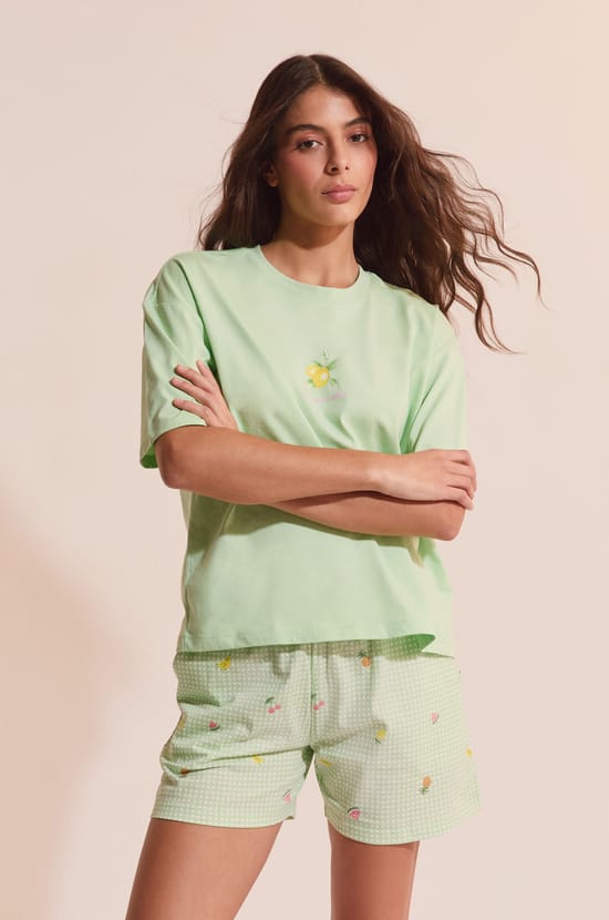 Ensemble de pyjama vichy 2 pi&egrave;ces avec motifs citron;${refinementColor}