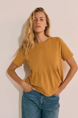T-shirt pliss&eacute; &agrave; manches courtes en coton;${refinementColor}