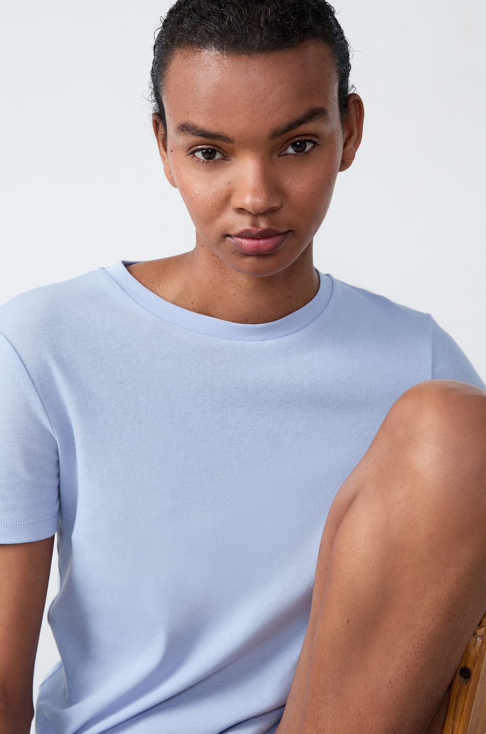 Short-Sleeved Ribbed Cotton T-Shirt;${refinementColor}