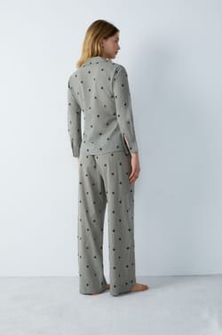 Embroidered striped cotton pyjama shirt;${refinementColor}