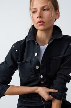 Combinaison en jean effet clouté;${refinementColor}
