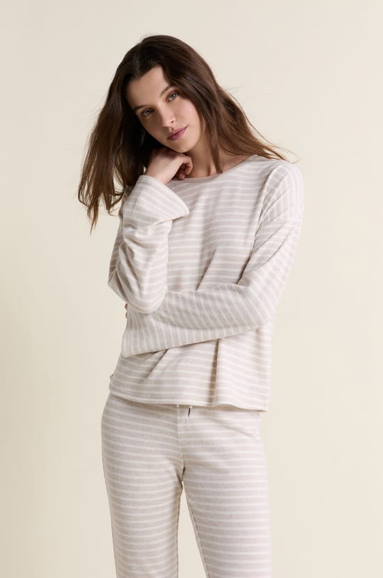 Sweatshirt de pyjama &agrave; rayures;${refinementColor}