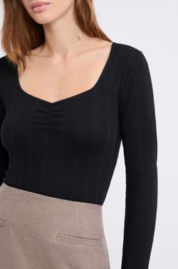 T-shirt manches longues en coton pointelle;${refinementColor}