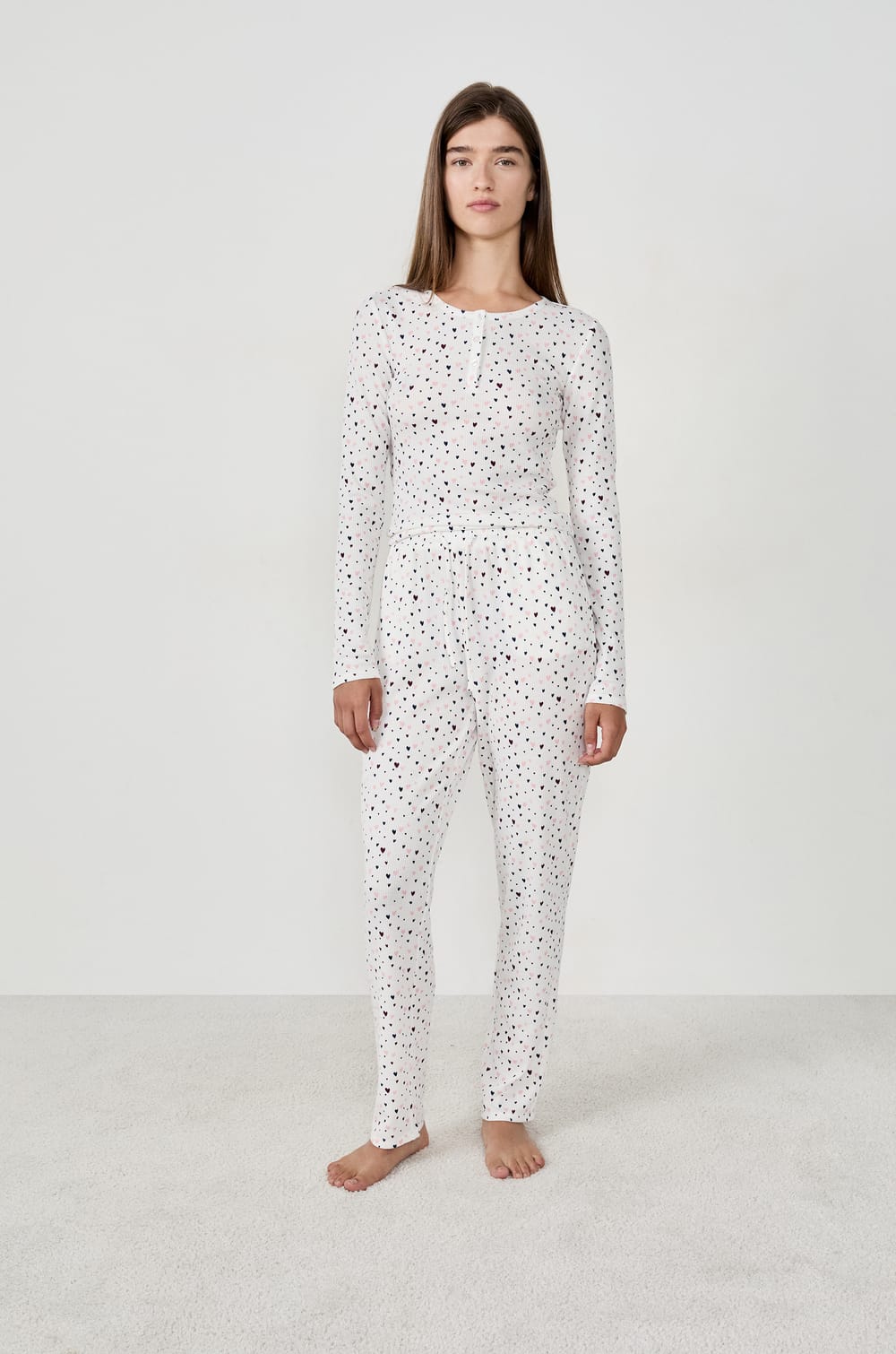 Pantalon de pyjama à imprimé cœurs;${refinementColor}