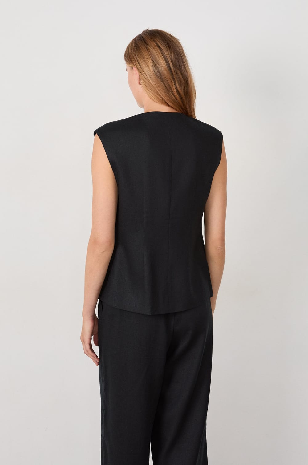 Sleeveless Button-Up Cardigan;${refinementColor}