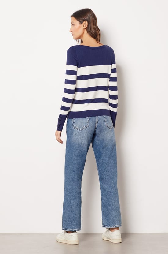Breton Sweater with Boat Neck and Button Details;${refinementColor}