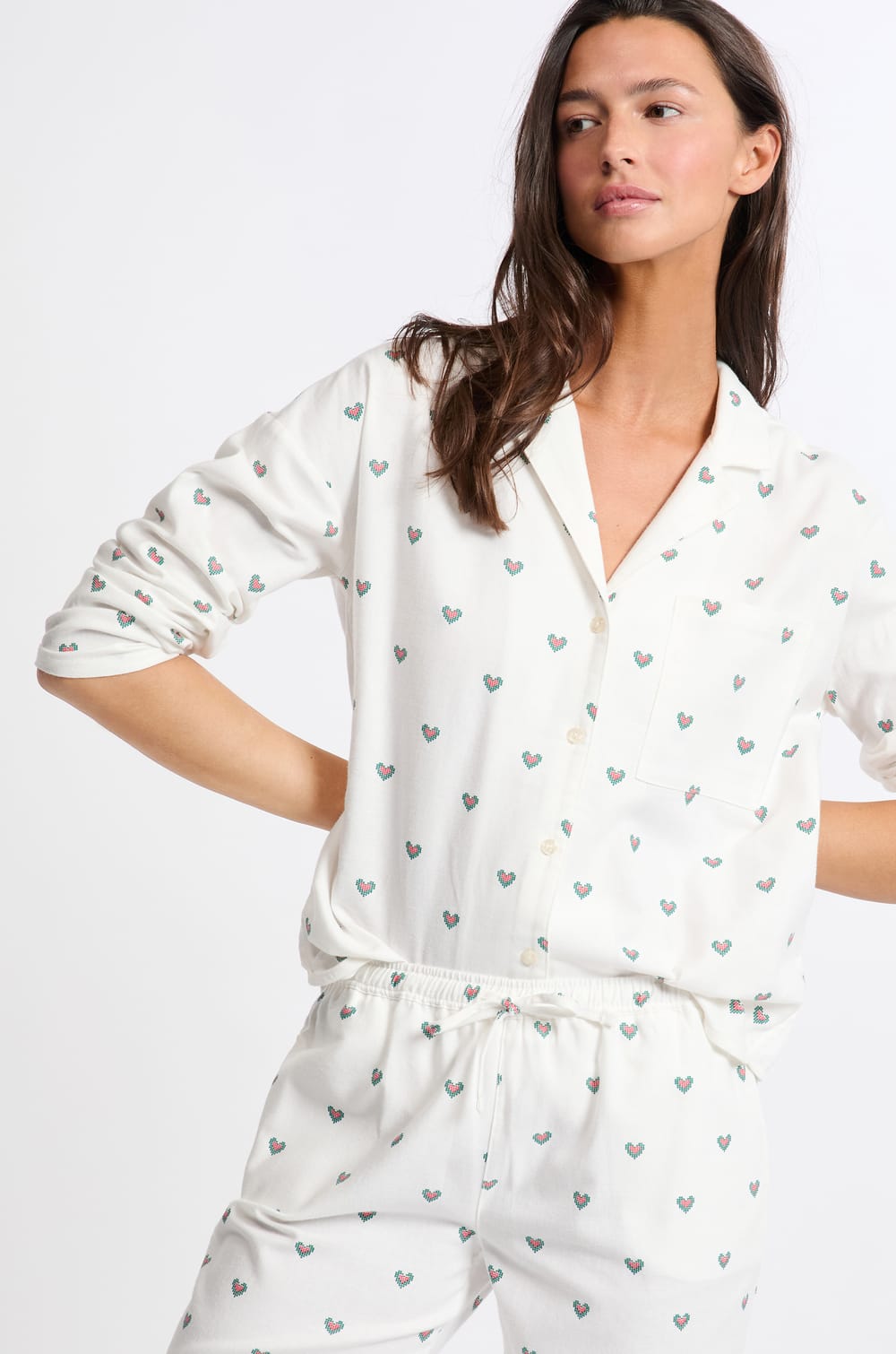 Ensemble de pyjama 2 pi&egrave;ces &agrave; motif coeur en coton flanelle;${refinementColor}
