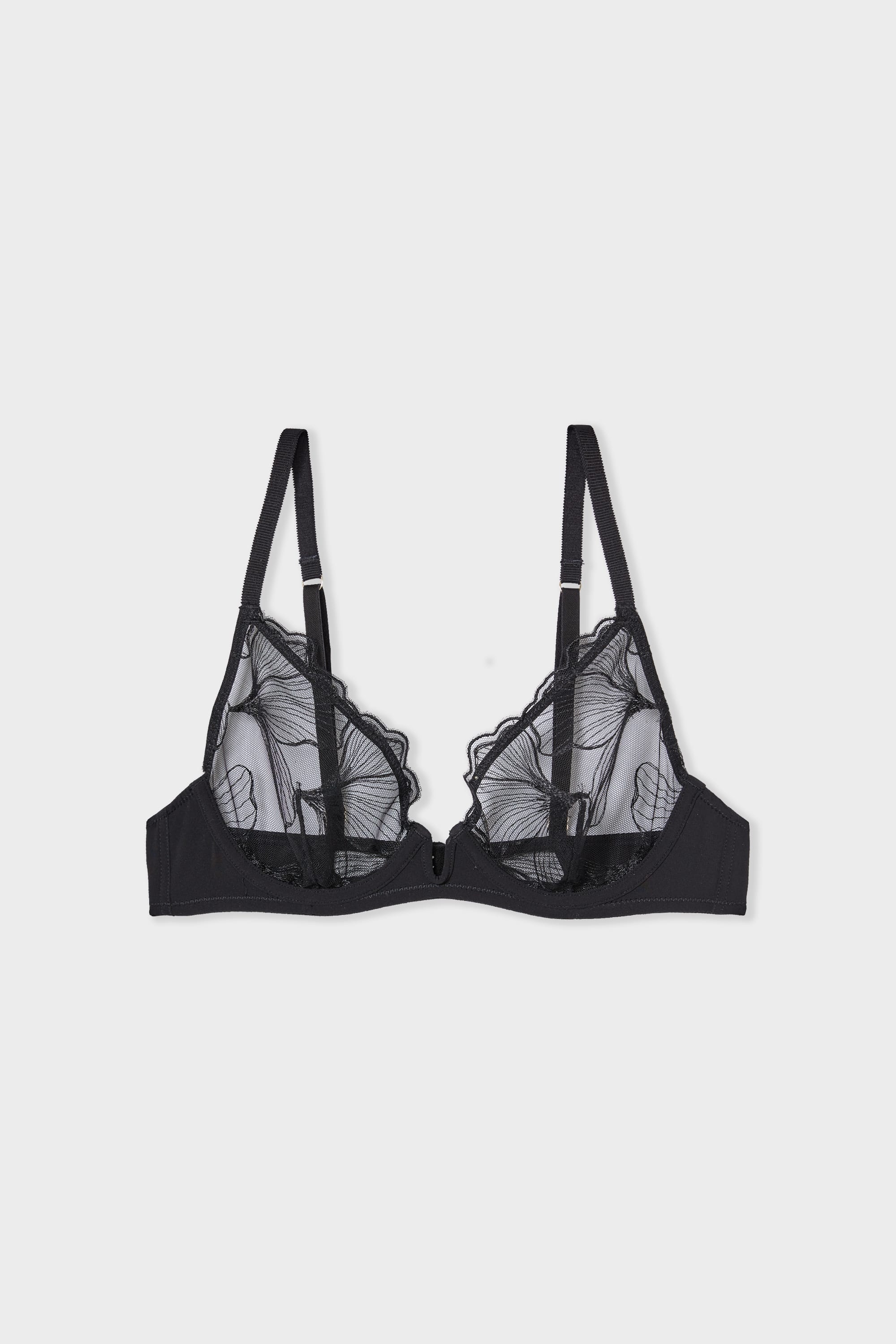 Embroidered Unlined Demi Bra - PRELUDE - NOIR - ETAM