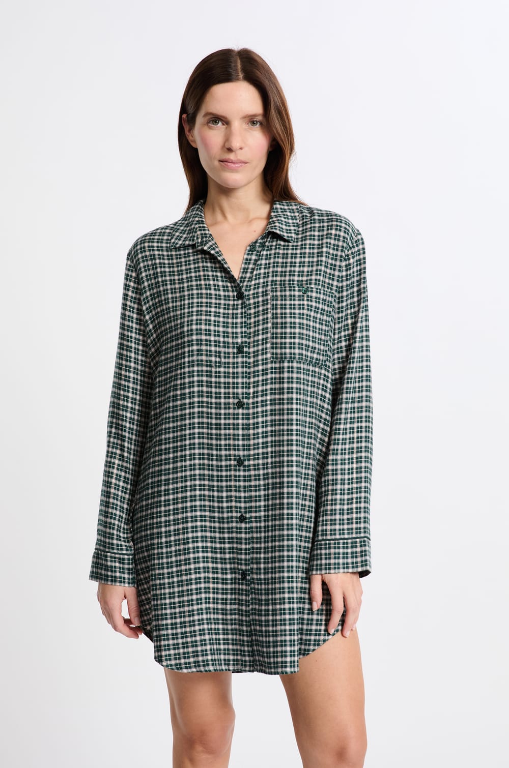 Robe chemise de nuit à carreaux;${refinementColor}