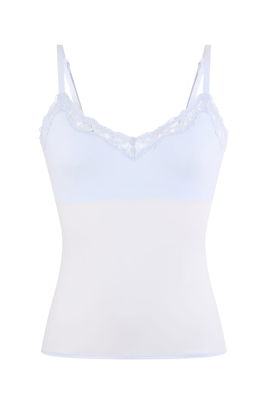 Camisole in Microfibre and Lace with Integrated Bralette;${refinementColor}
